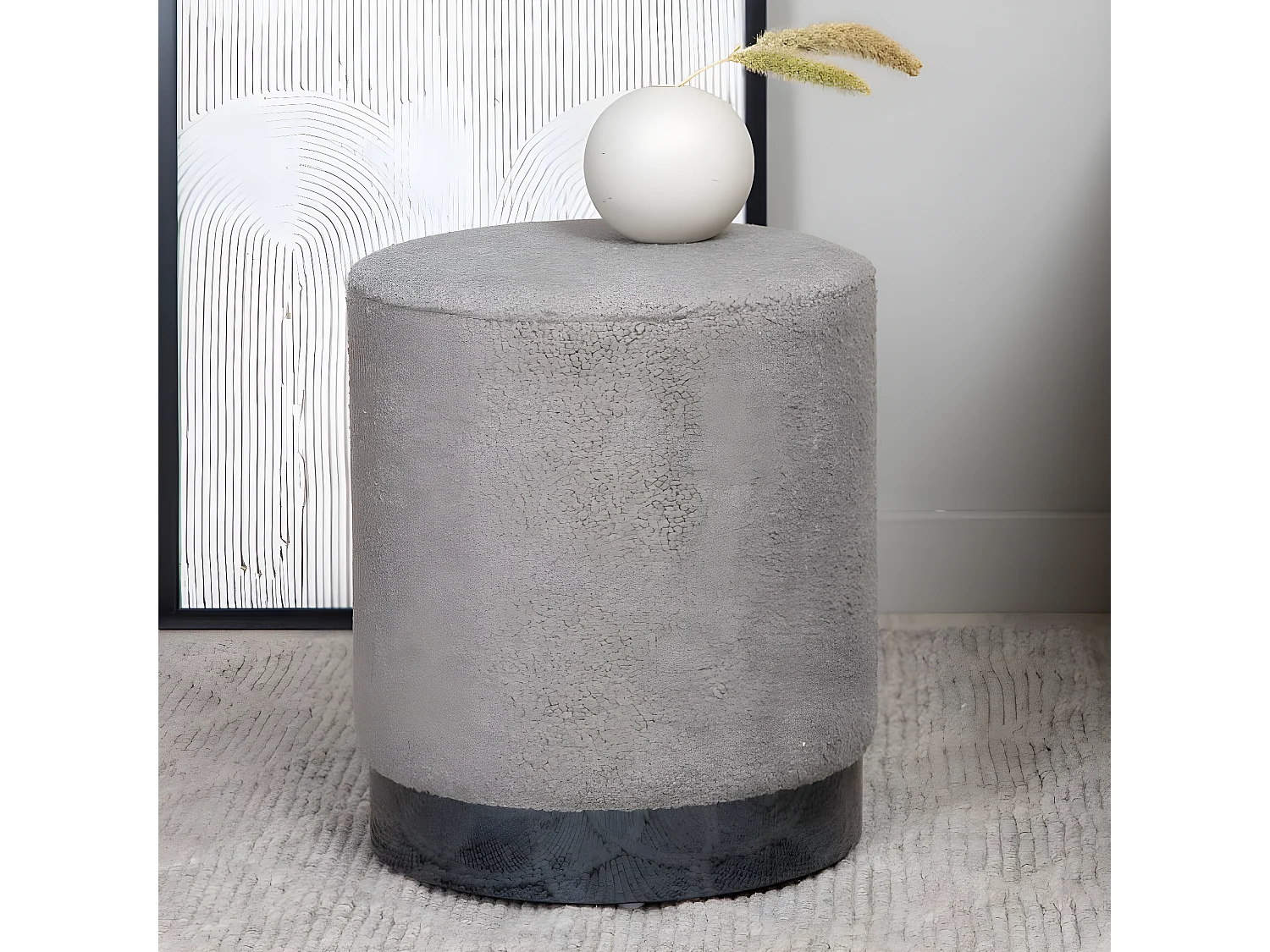 Pouf Benji 35x35x42,5 cm Pelliccia Nero e Grigio