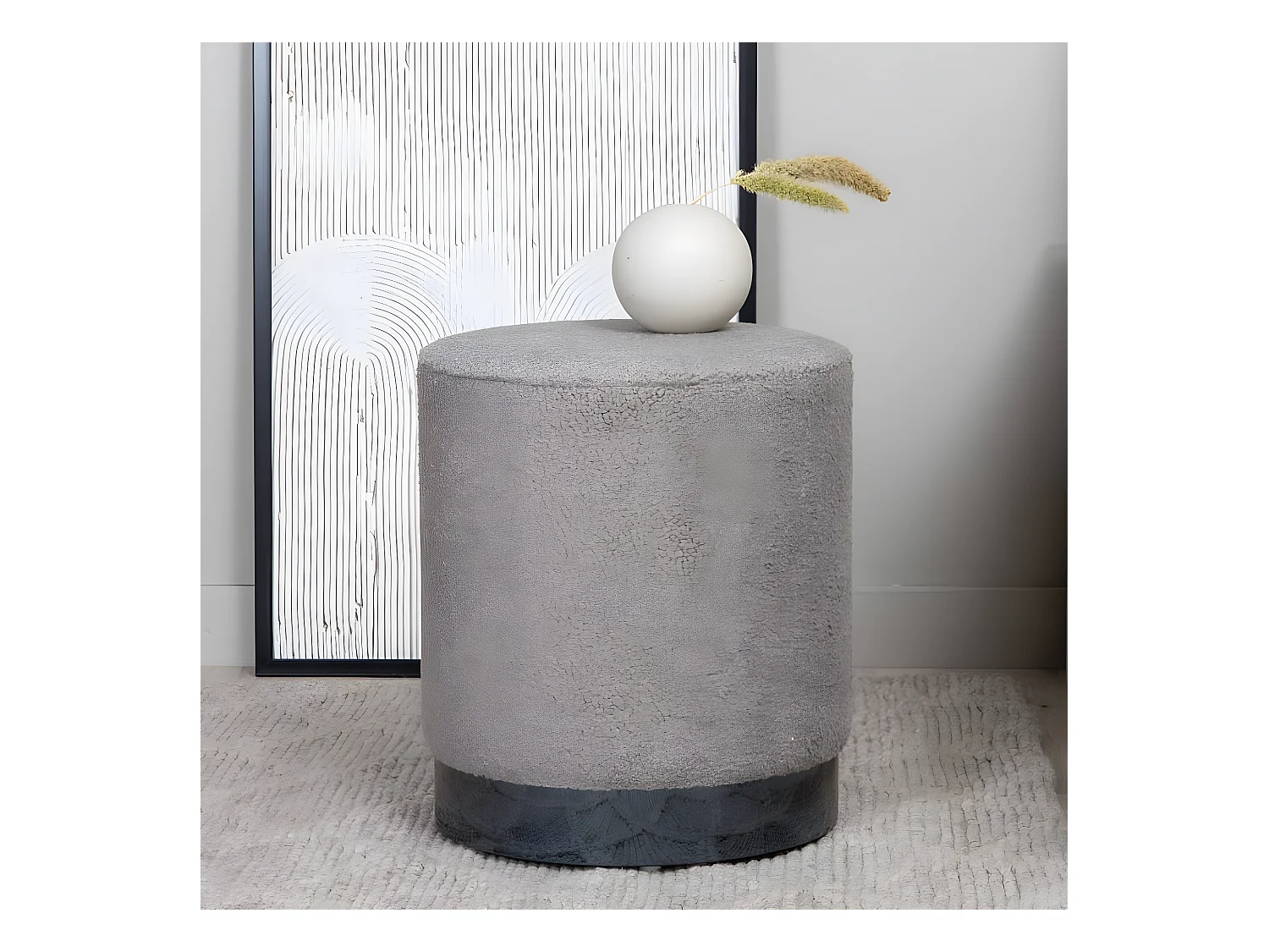 Pouf Benji 35x35x42,5 cm Teddy Noir et grège
