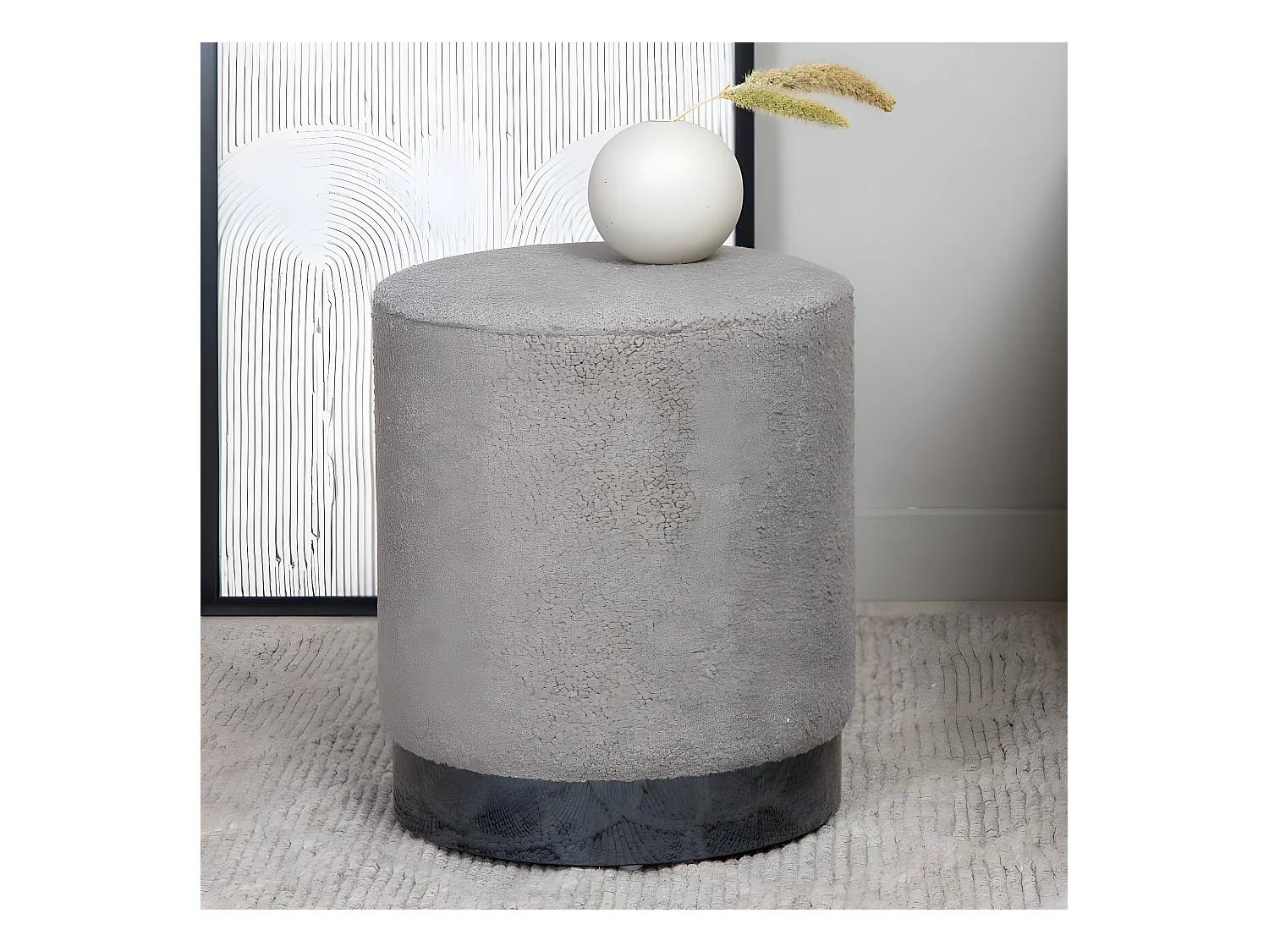 Benji poef, hocker Ø35cm teddystof zwart, bruin.