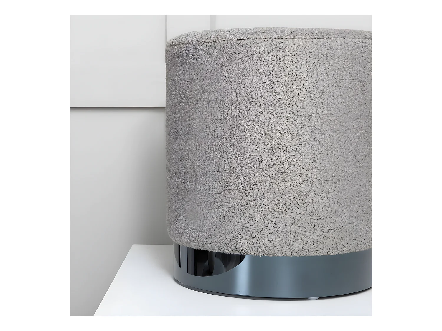 Benji poef, hocker Ø35cm teddystof zwart, bruin.