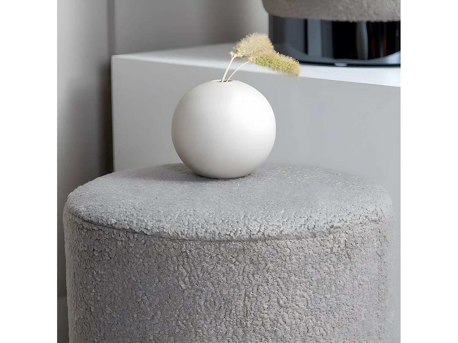 Pouf Benji 35x35x42,5 cm Teddy Noir et grège