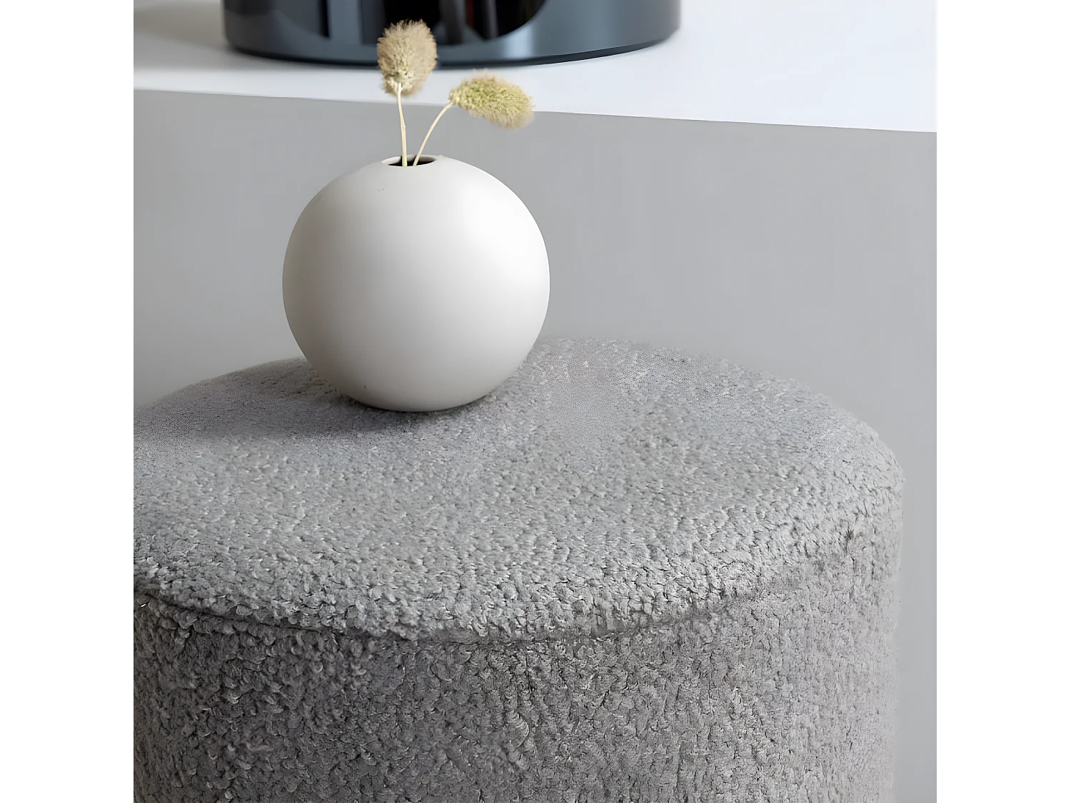 Pouf Benji 35x35x42,5 cm Teddy Noir et grège