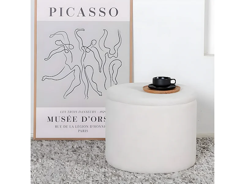 Pouf Dunken 51x51x43 cm Teddy Blanc