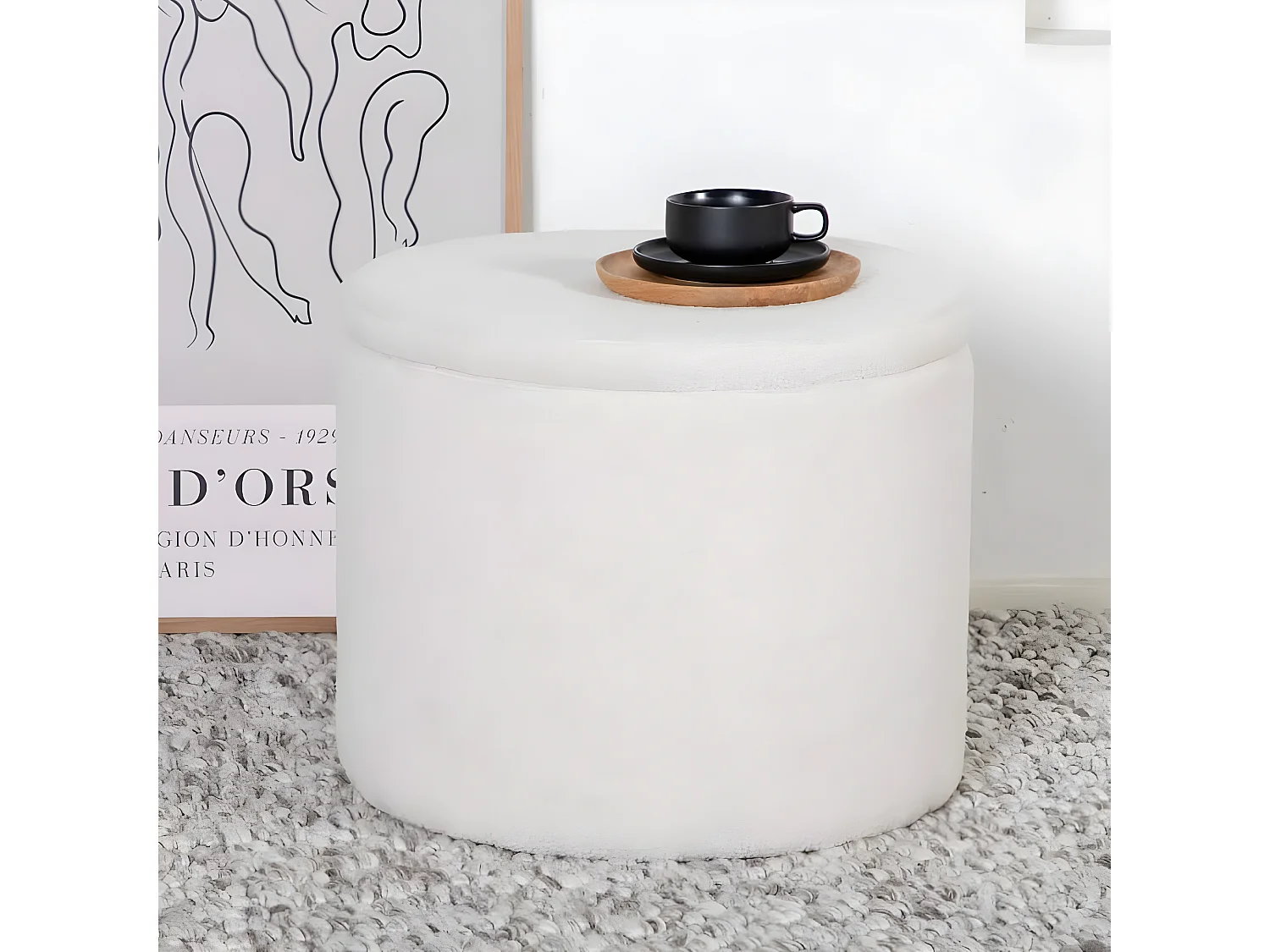 Pouf Dunken 51x51x43 cm Teddy Blanc