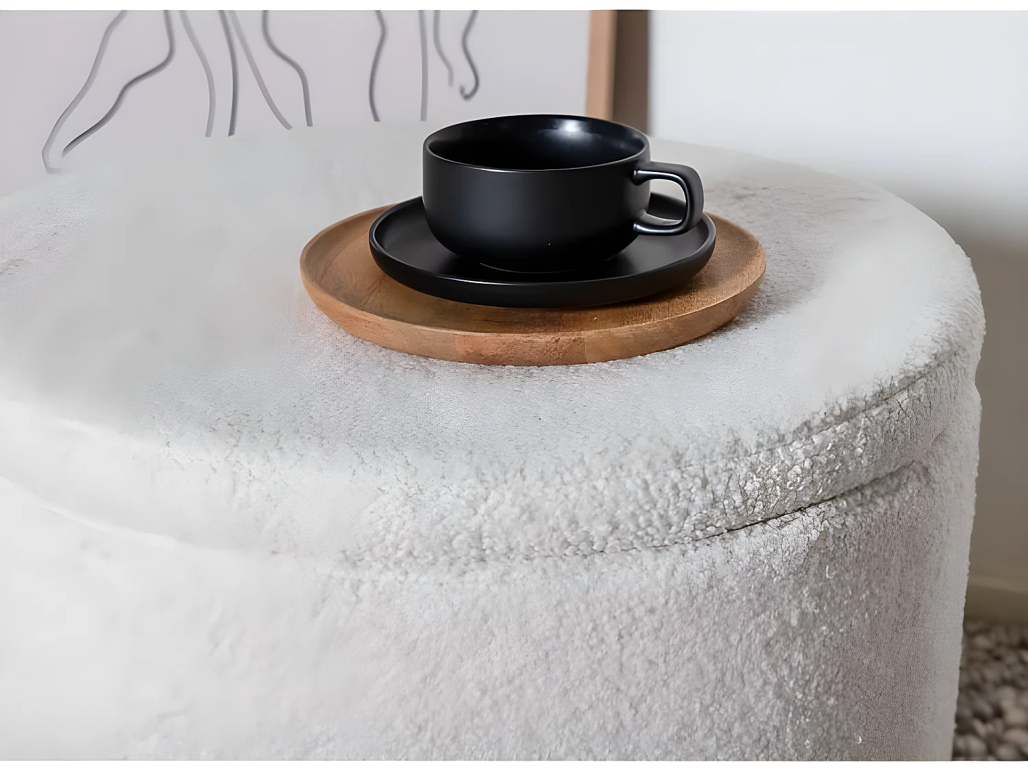 Pouf Dunken 51x51x43 cm Teddy Blanc