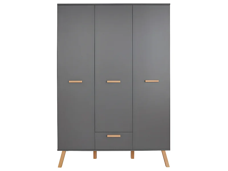 MatsBaby Kinder Kleiderschrank 3 Türen, 1 Schublade grau.