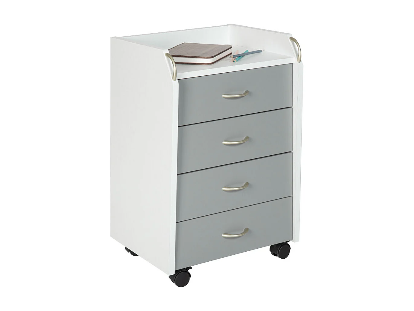 Caisson de Bureau 4 Tiroirs "Taz" 65cm Blanc & Gris