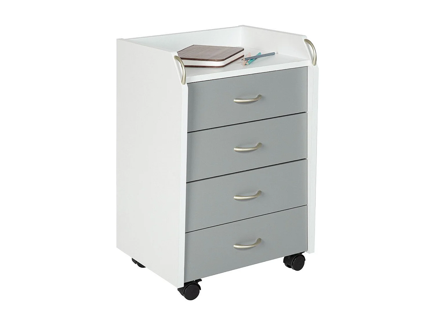 Cómoda de oficina archivo Printi, 6 cajones, 4 ruedas (2 de ellas con topes), color blanco y gris.
