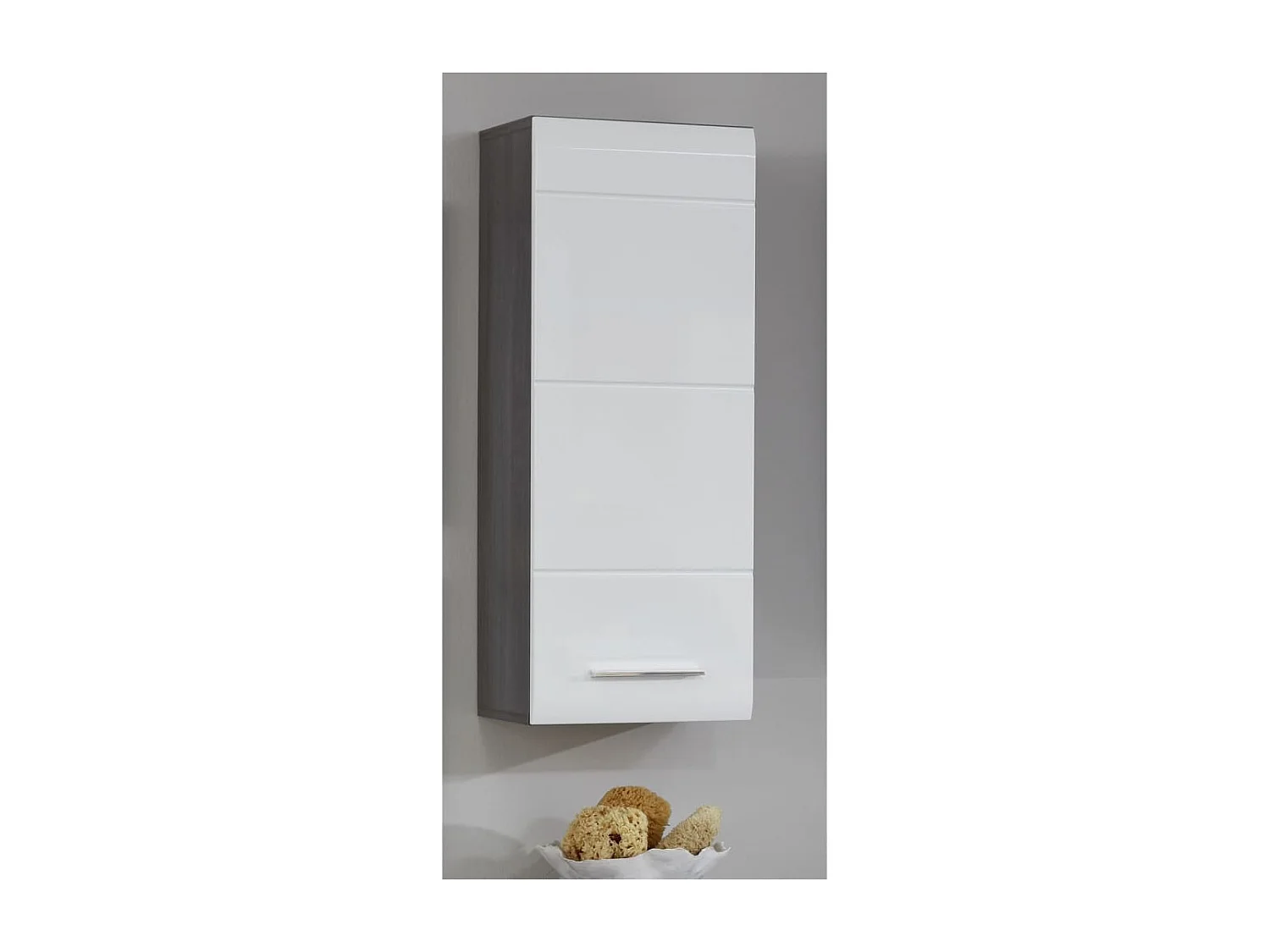 Kinzo wandkast 1 deur glanzend wit en asgrijs 2 deuren 1 lade 30 cm
