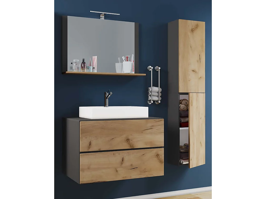 Bathroom furniture washbasin Lendas Anthracite / honey oak H. 150 x W. 93 x D. 51 cm