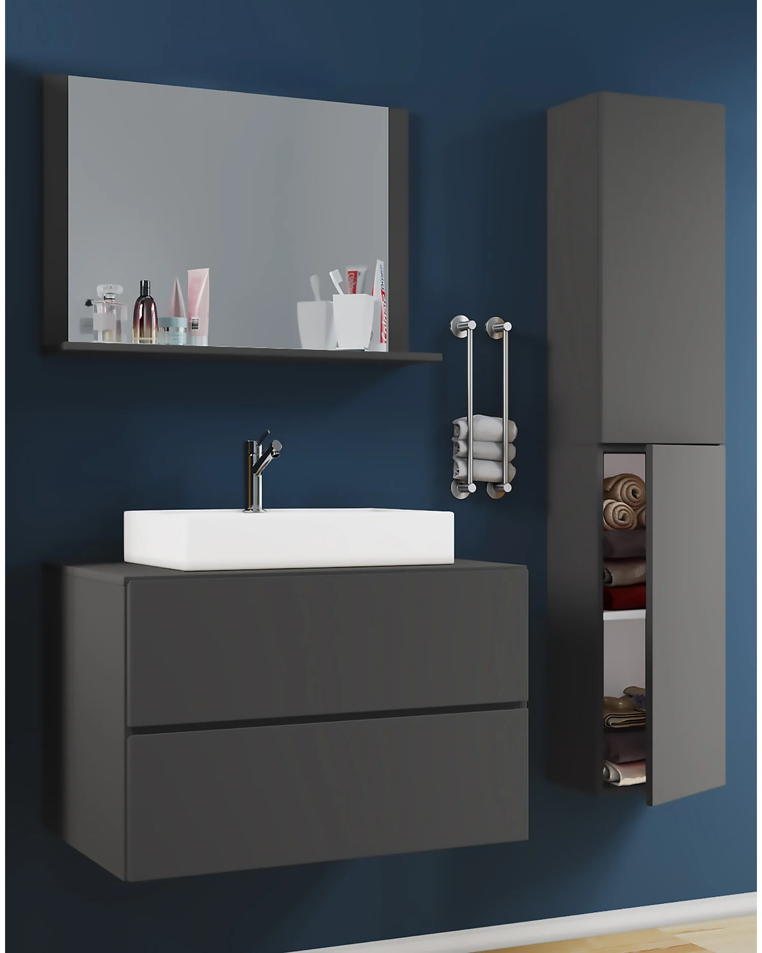 Bathroom furniture washbasin Lendas Anthracite H. 150 x W. 80 x D. 51 cm