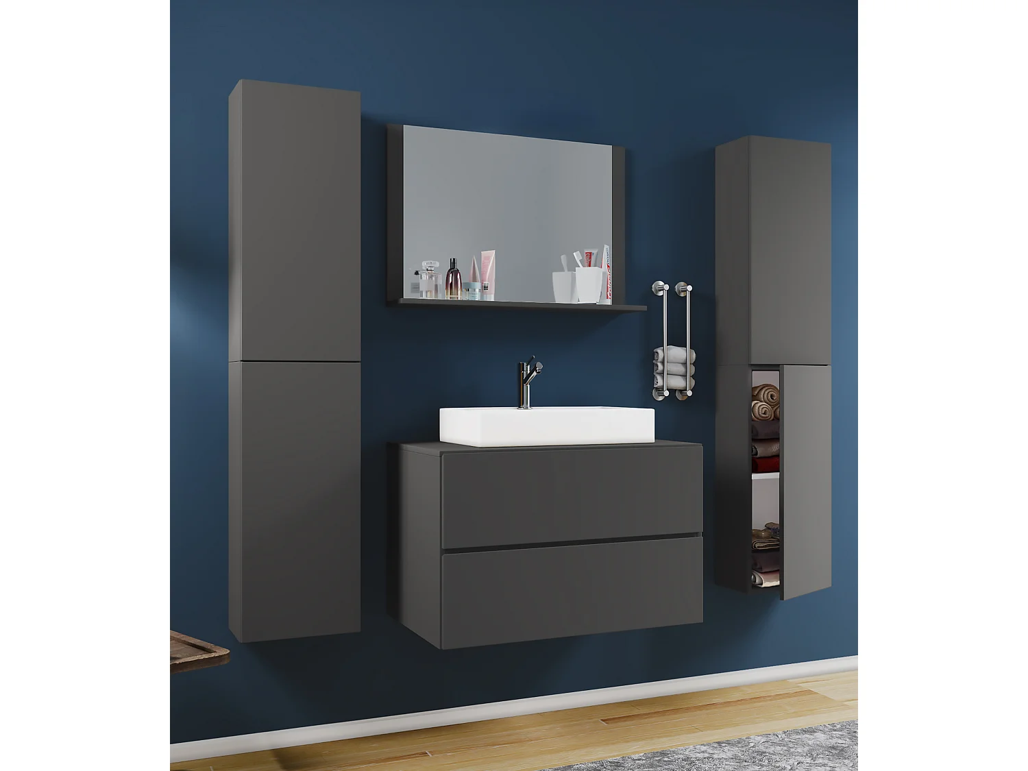 Lavatório de móveis de banheiro Lendas Antracite A. 150 x L. 80 x P. 51 cm