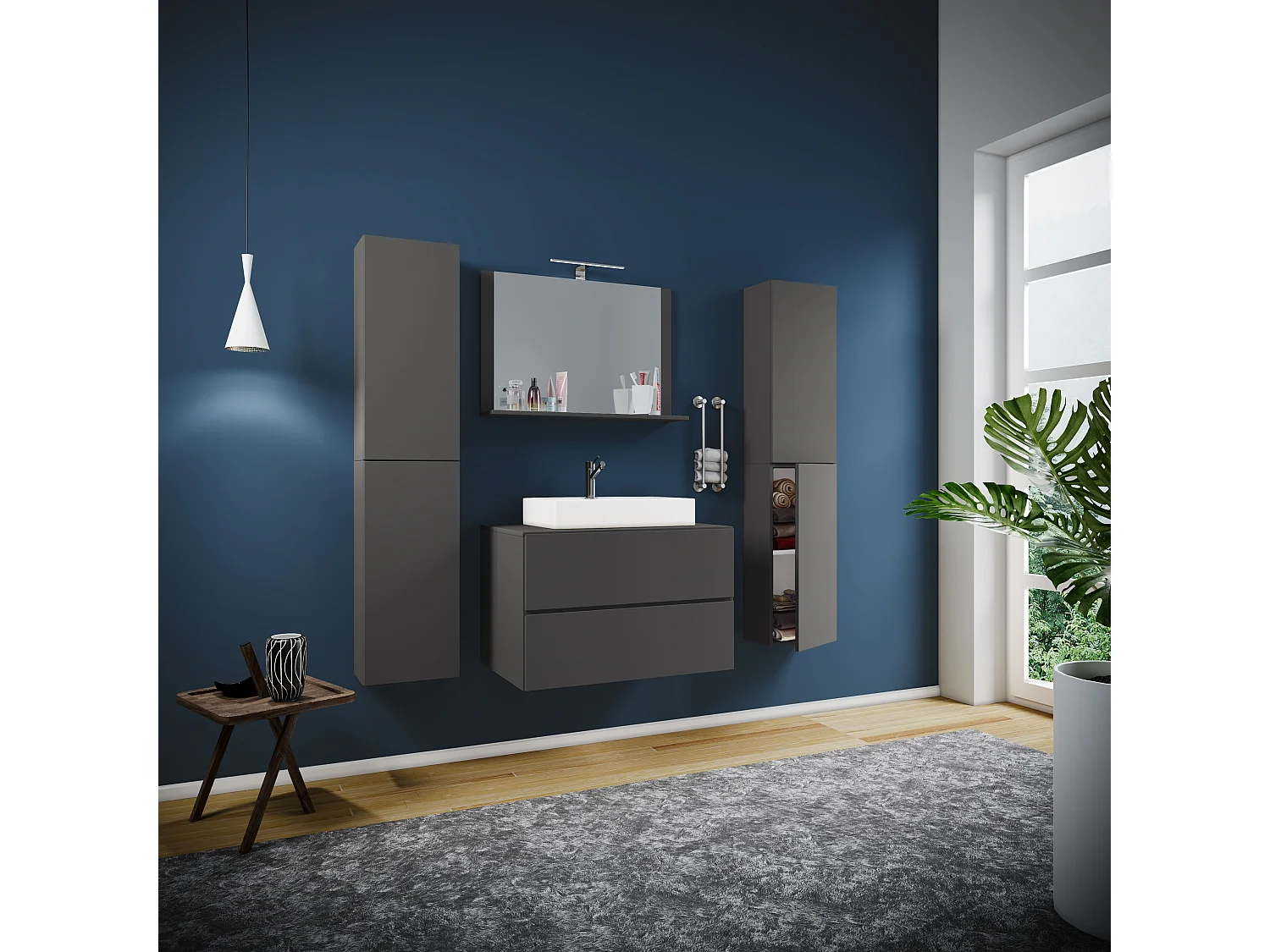 Bathroom furniture washbasin Lendas Anthracite H. 150 x W. 80 x D. 51 cm