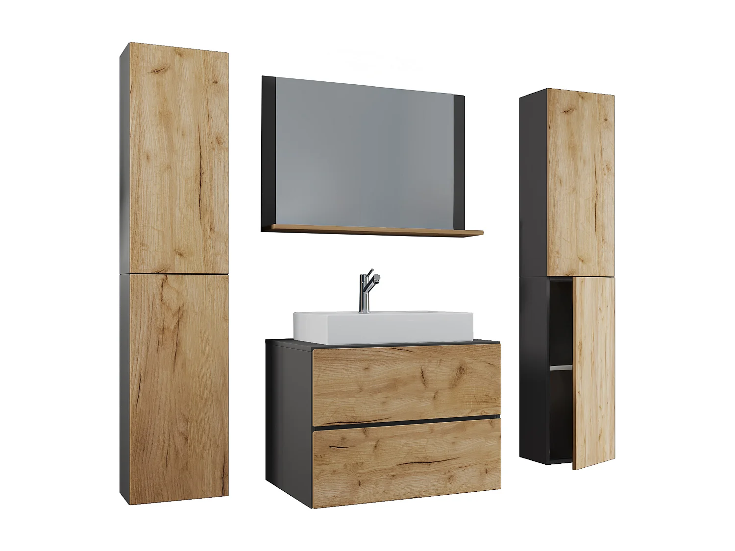 Bathroom furniture washbasin Lendas Anthracite / honey oak H. 150 x W. 126 x D. 51 cm