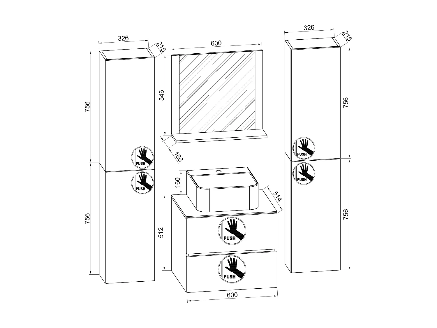 Bathroom furniture washbasin Lendas Anthracite / honey oak H. 150 x W. 126 x D. 51 cm