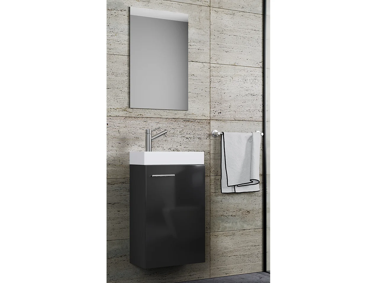 VCM conjunto de 3 peças | Lavandaria para hóspedes WC | Banheiro | Lavatório | Móveis de casa de banho Conjunto de casas de banho - Slito SP (Black)