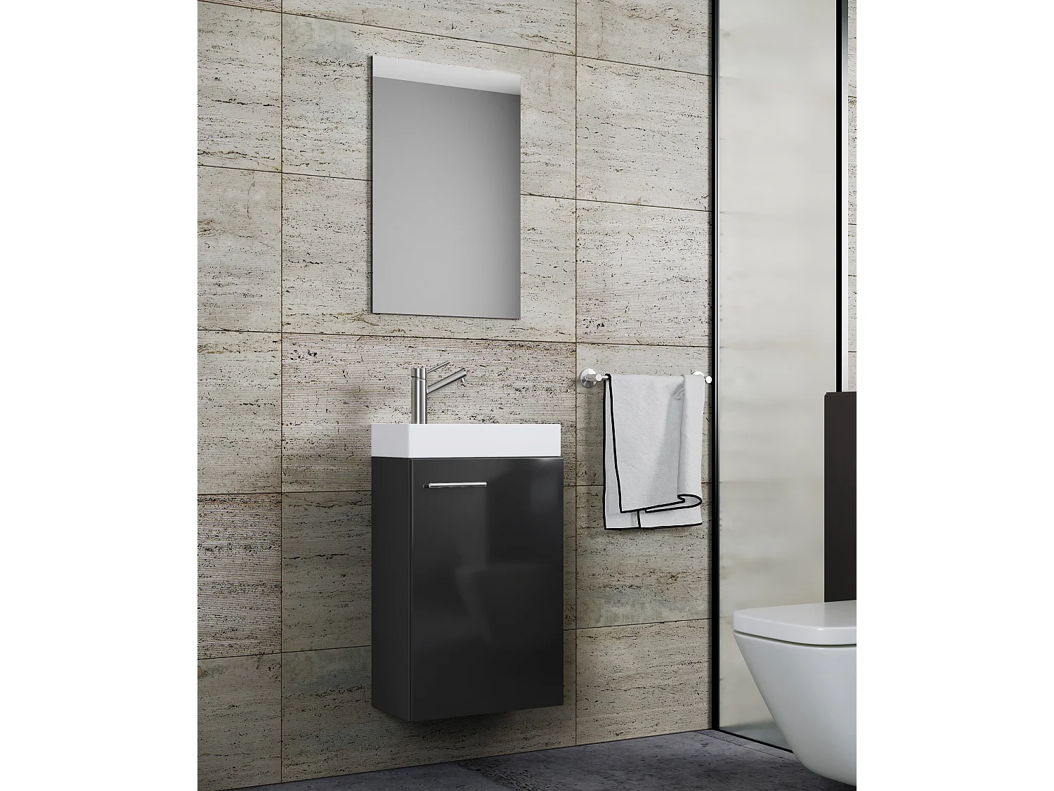 VCM conjunto de 3 peças | Lavandaria para hóspedes WC | Banheiro | Lavatório | Móveis de casa de banho Conjunto de casas de banho - Slito SP (Black)