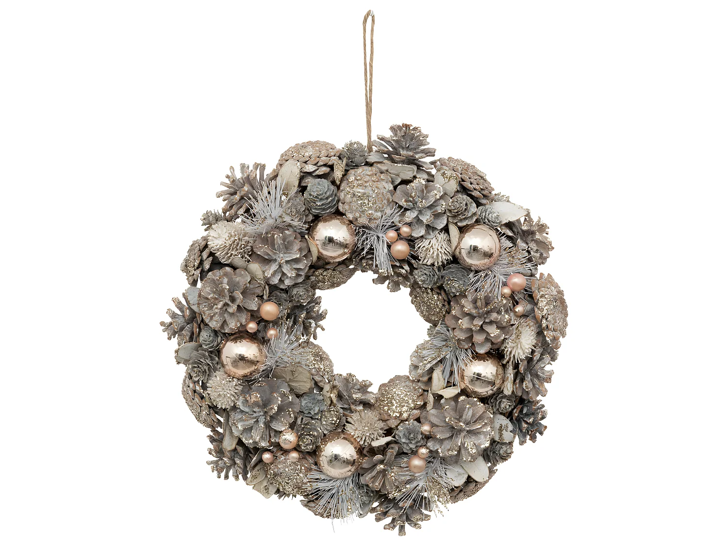 Couronne de Noël déco Champagne avec Pommes de pin D 35 cm