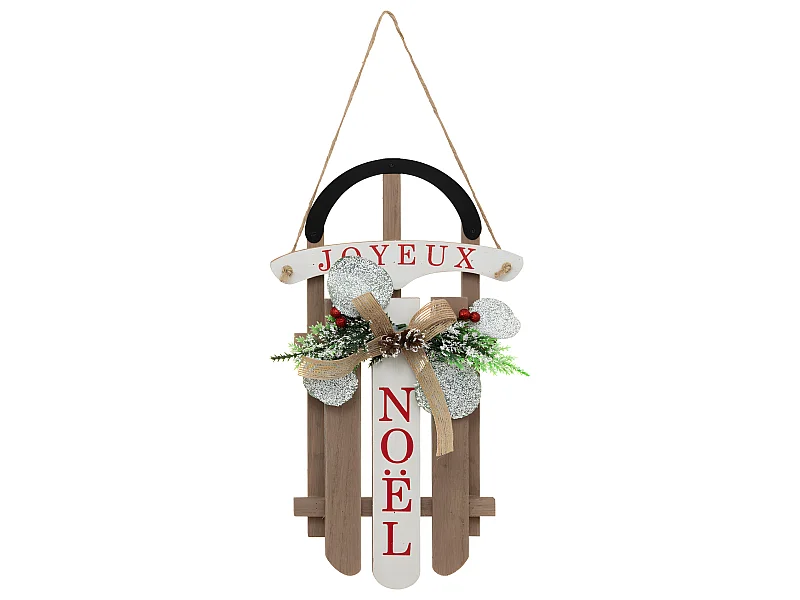 Suspension de Noël Luge en Bois avec déco H 35 cm
