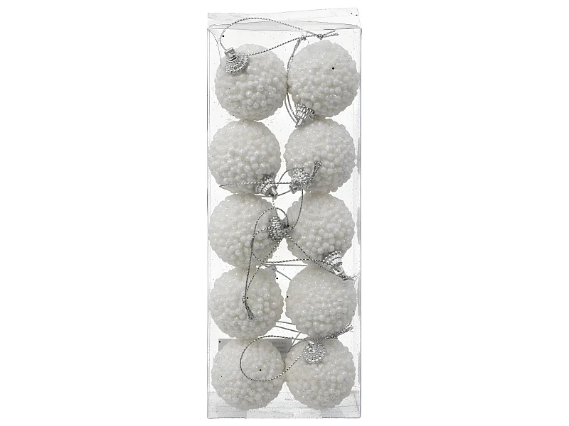 Déco de Sapin Kit 10 Boules de Noël  D 4 cm Bille Blanc pailleté