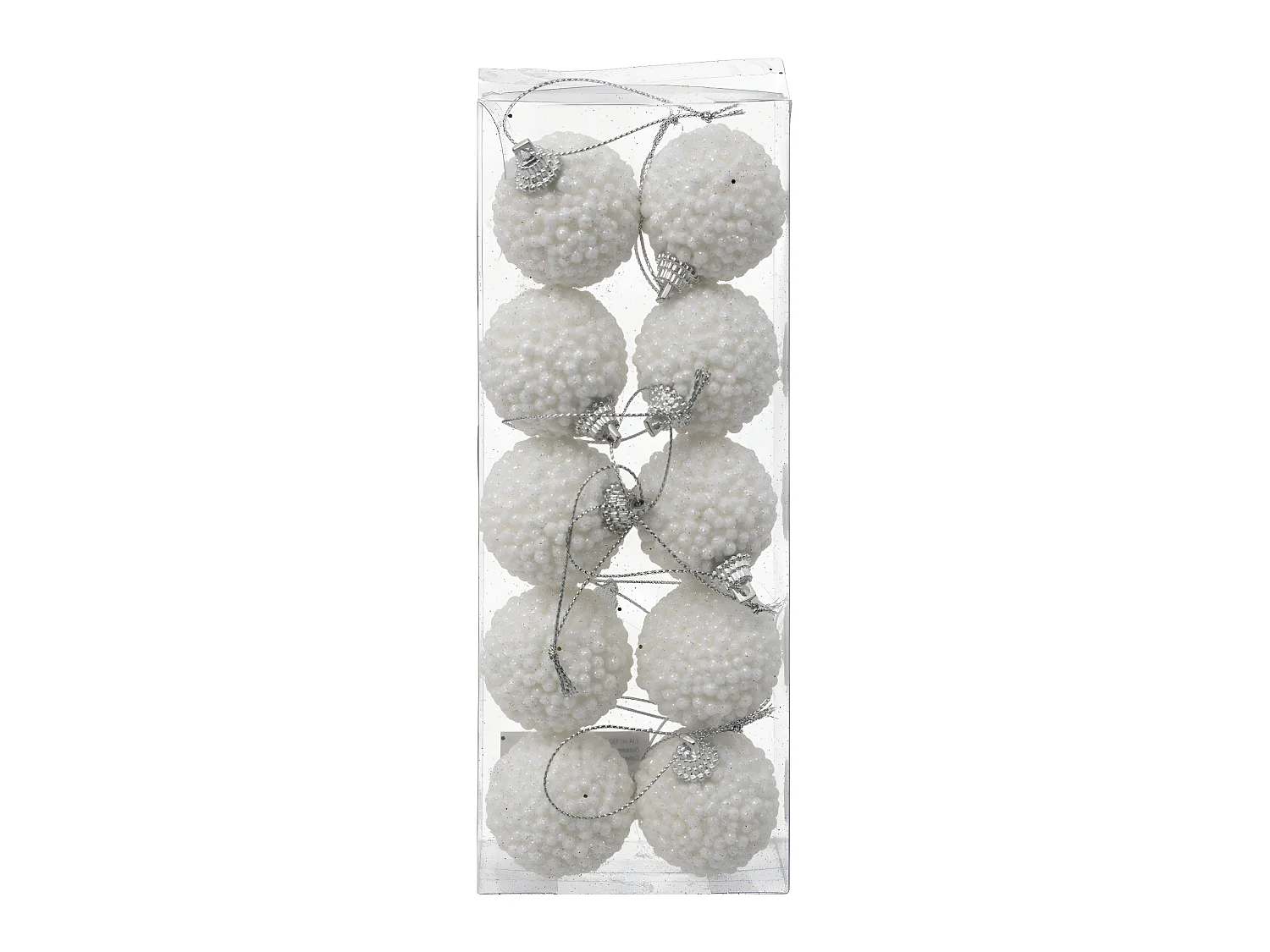Déco de Sapin Kit 10 Boules de Noël  D 4 cm Bille Blanc pailleté