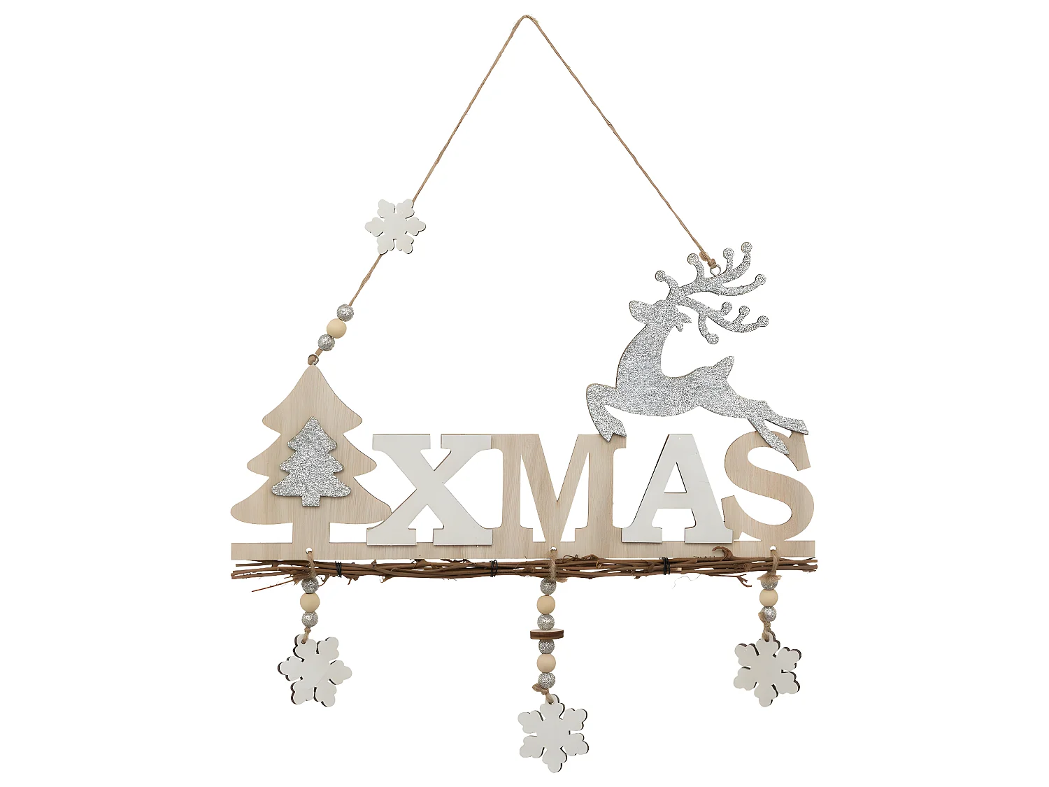 Suspension de Noël en Bois avec déco H 33 cm