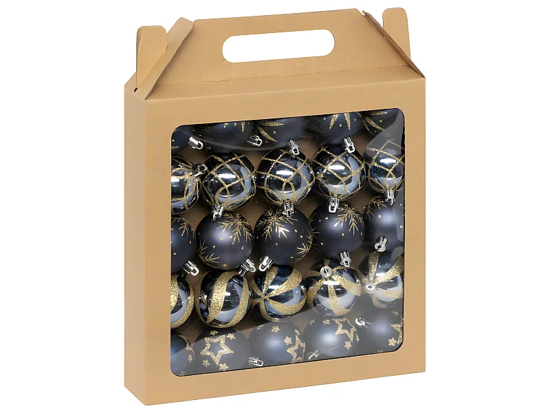Déco de sapin Lot de 25 Boules de Noël D 6 cm - Bleu et Or