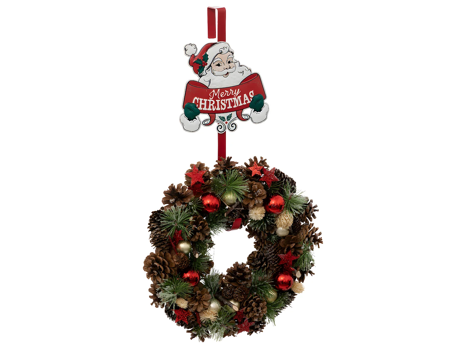 Déco de Noël Accroche Couronne en métal Père Noël H 38.5 cm
