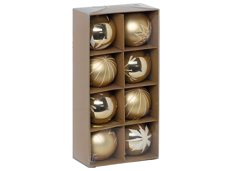 Déco de sapin Lot de 8 Boules de Noël D 8 cm - Doré et Blanc