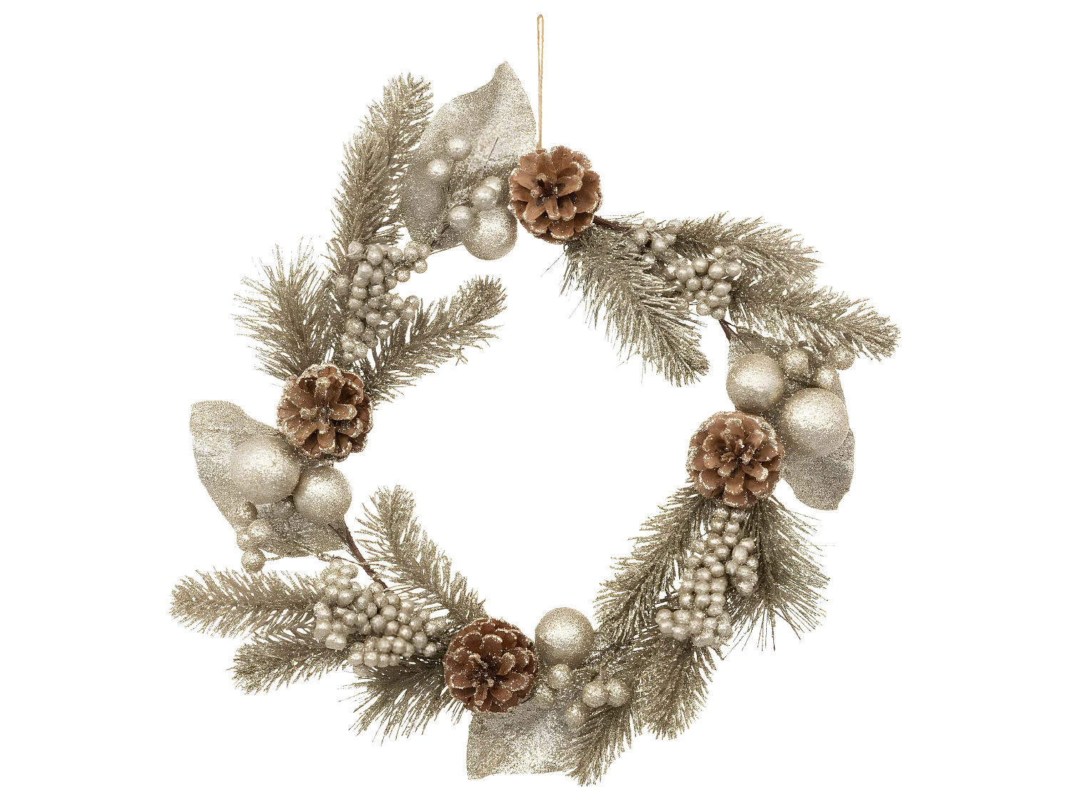 Couronne de Noël déco Dorée et Pommes de Pin D 40 cm