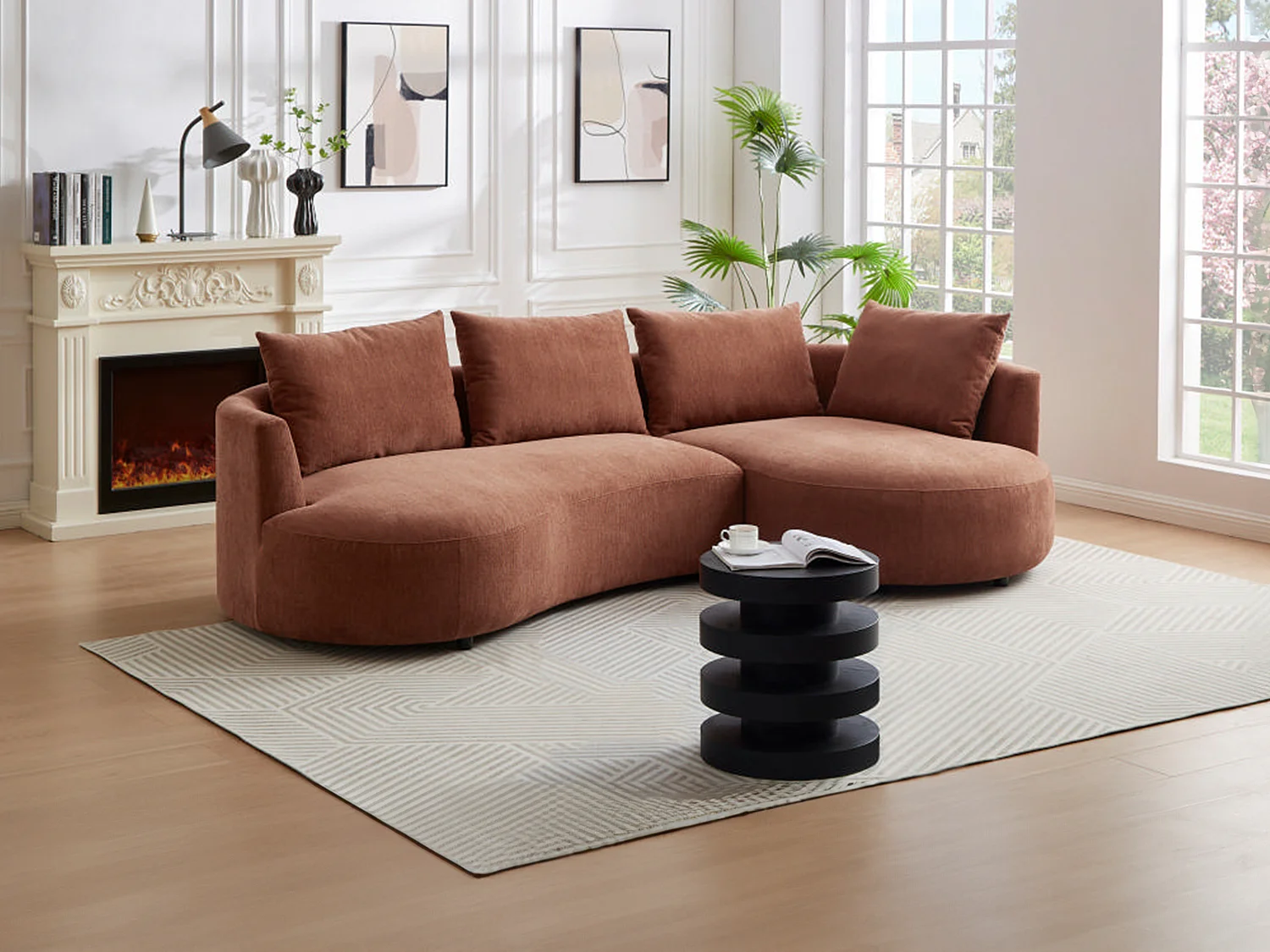 Højre hjørnesofa i tekstureret terracotta velour LOUSADO