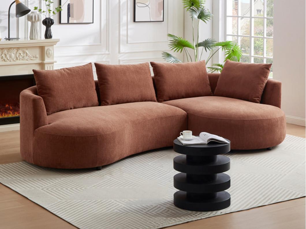 Canapé d'angle droit en velours texturé terracotta LOUSADO