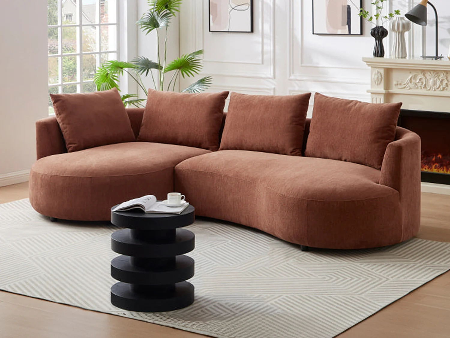 Canapé d'angle gauche en velours texturé terracotta LOUSADO