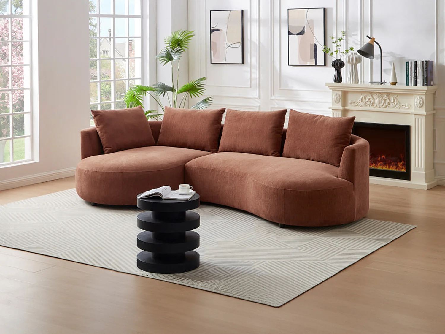 Ecksofa - Ecke links - Strukturstoff - Terracotta - LOUSADO