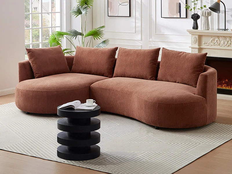 Canapé d'angle gauche en velours texturé terracotta LOUSADO