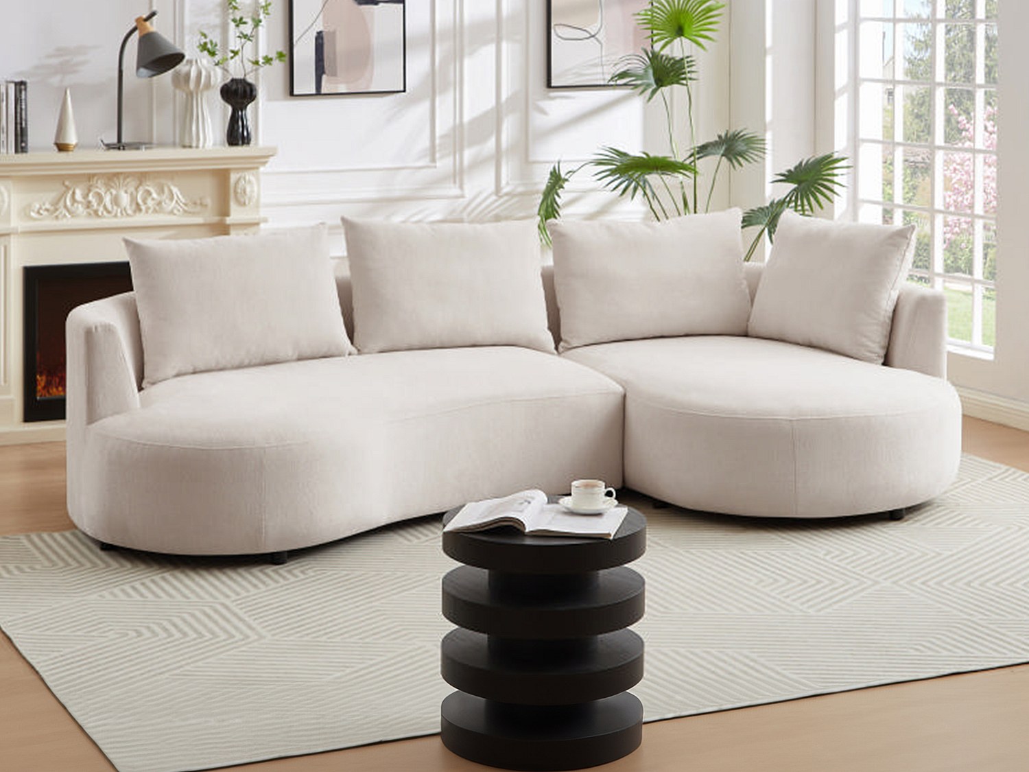 Vente-unique Ecksofa - Ecke Rechts - Strukturstoff - Beige - Lousado