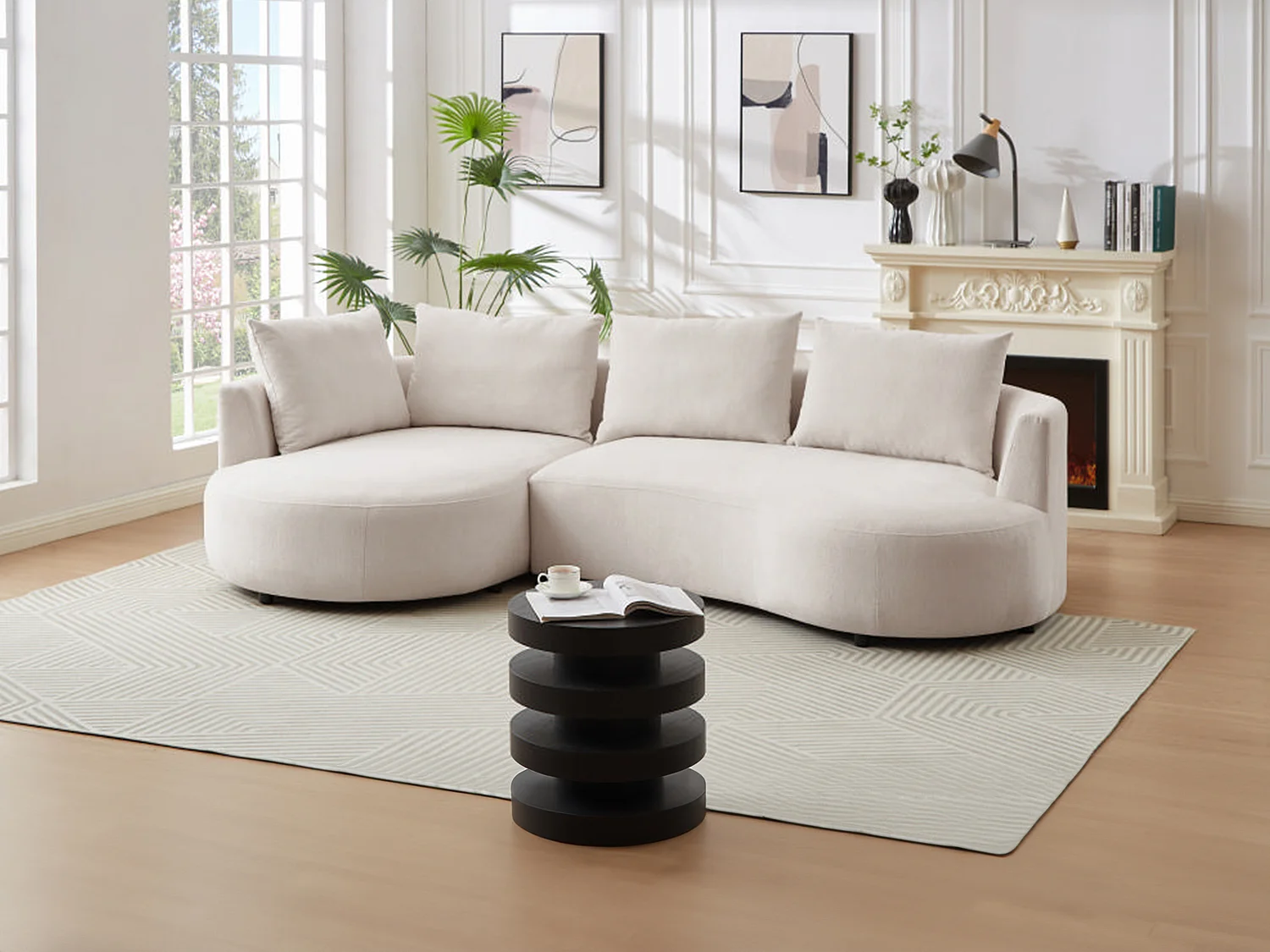 Canapé d'angle gauche en velours texturé beige LOUSADO