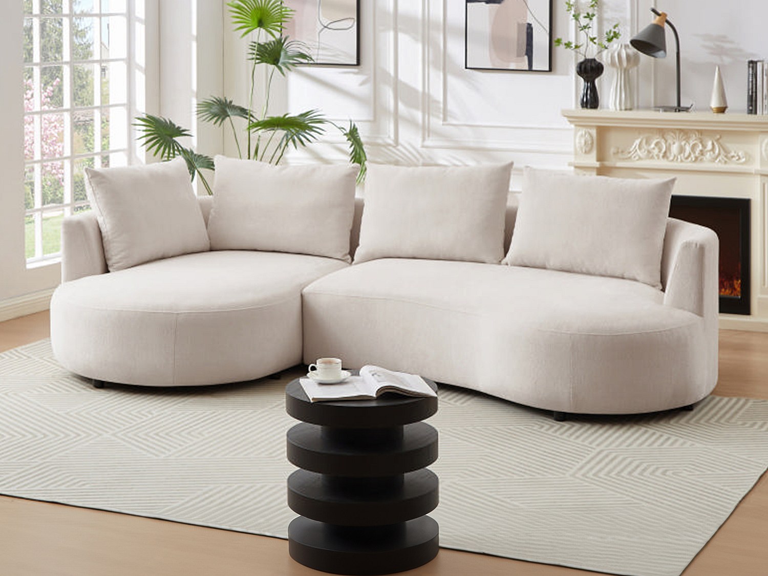Vente-unique Ecksofa - Ecke Links - Strukturstoff - Beige - Lousado