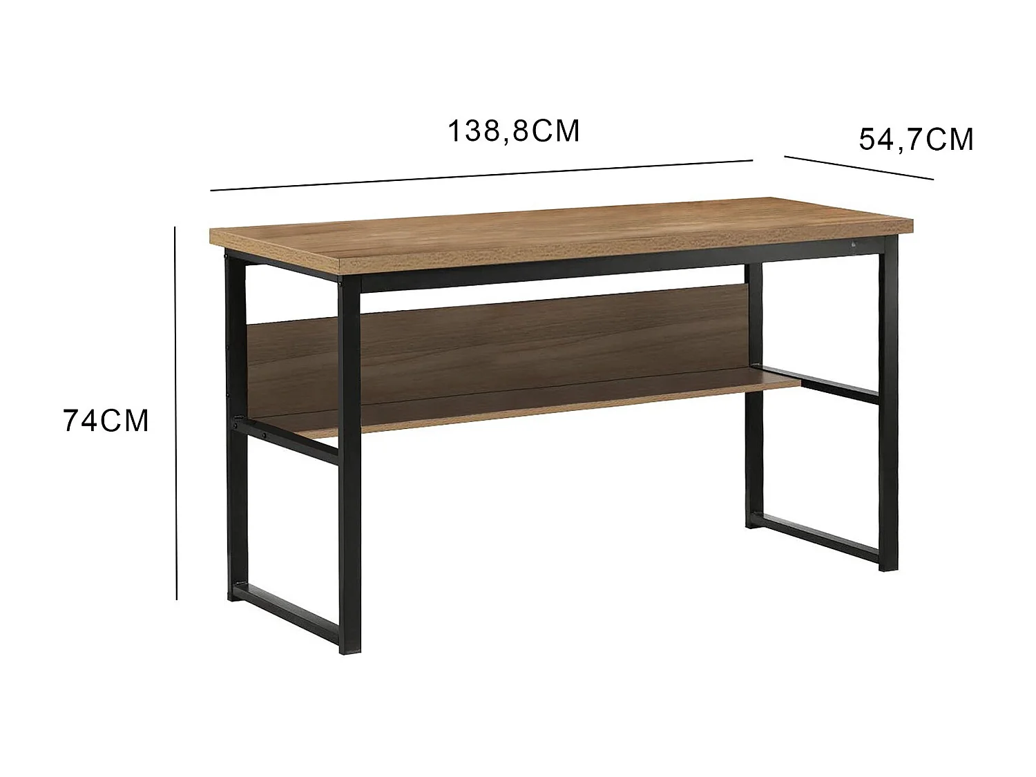 Schreibtisch Dmusell, linearer Schreibtisch, Mehrzweck-Büroschreibtisch, fester platzsparender Schreibtisch, 55x139h74 cm, Schwarz und Eiche