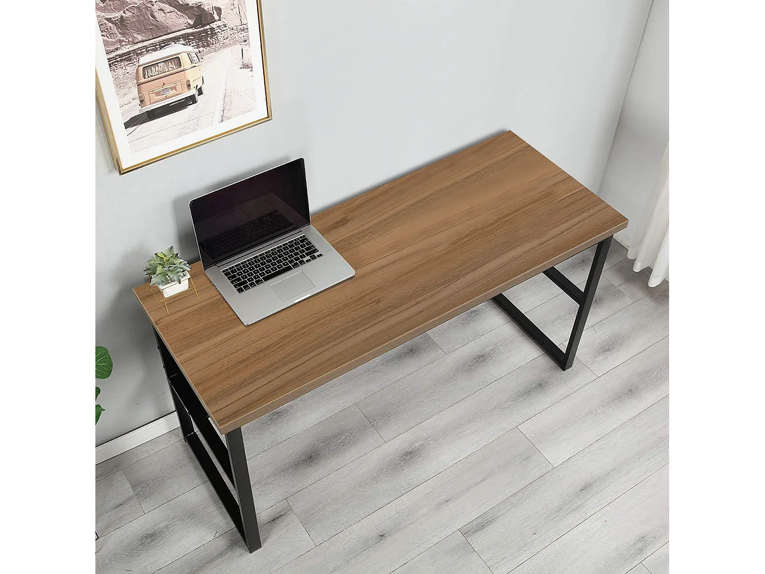 Schreibtisch Dmusell, linearer Schreibtisch, Mehrzweck-Büroschreibtisch, fester platzsparender Schreibtisch, 55x139h74 cm, Schwarz und Eiche