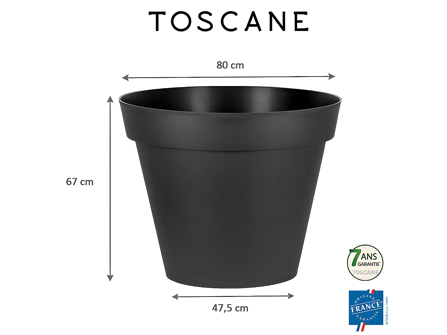 Pot de fleur rond Toscane Ø 80 x H.66 cm - Anthracite - Eda