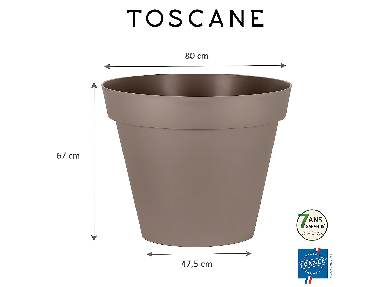 Pot de fleur rond Toscane Ø 80 x H.66 cm - Taupe - Eda
