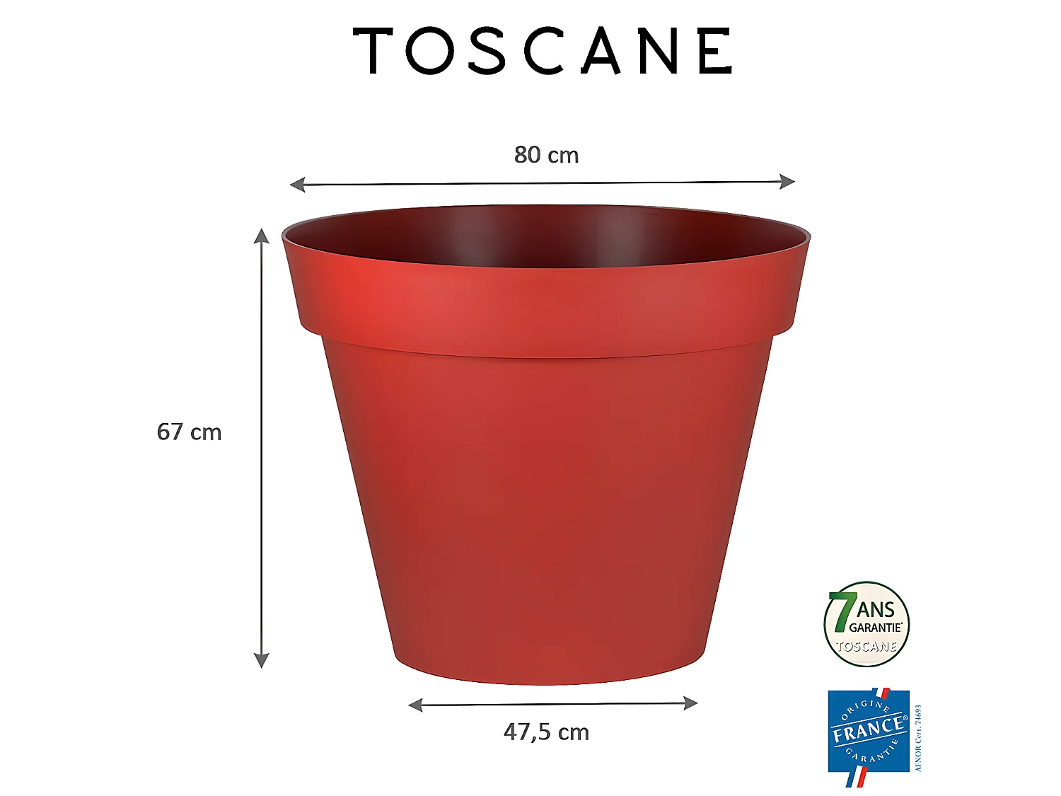 Pot de fleur rond Toscane Ø 80 x H.66 cm - Rouge rubis - Eda