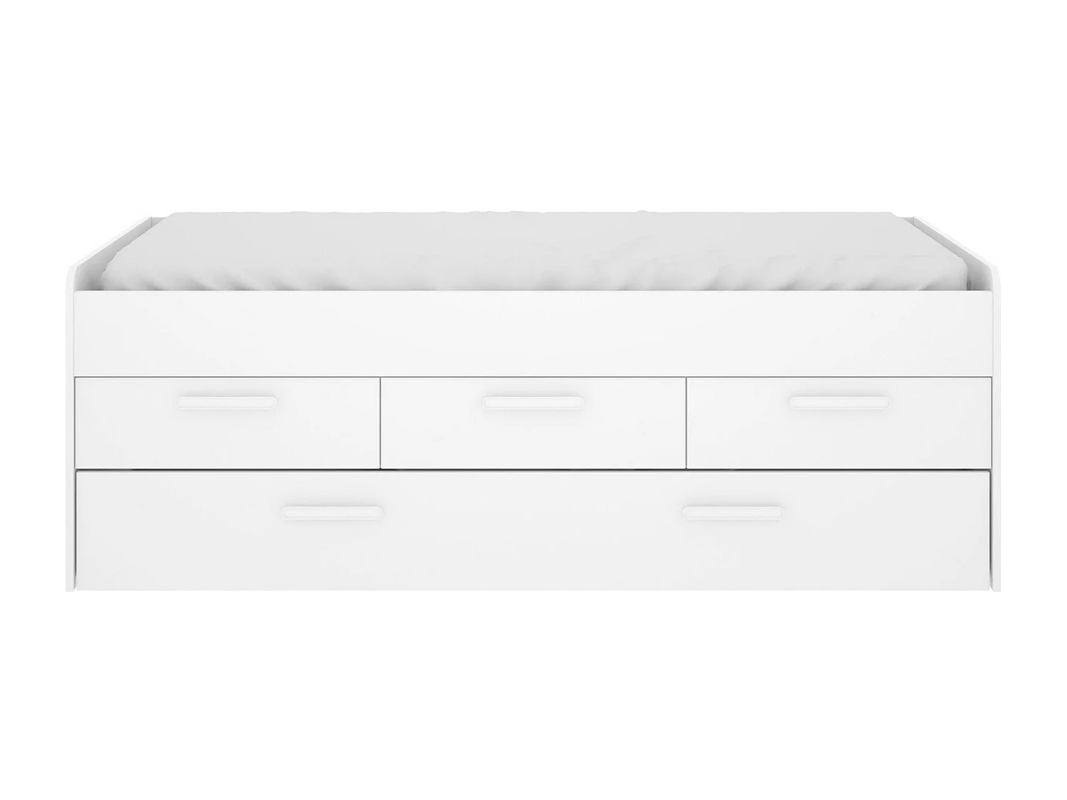 Lit enfant Daaron, Structure avec deuxième lit extractible, Lit simple pour chambre avec 3 tiroirs, 194x95h68 cm, Blanc