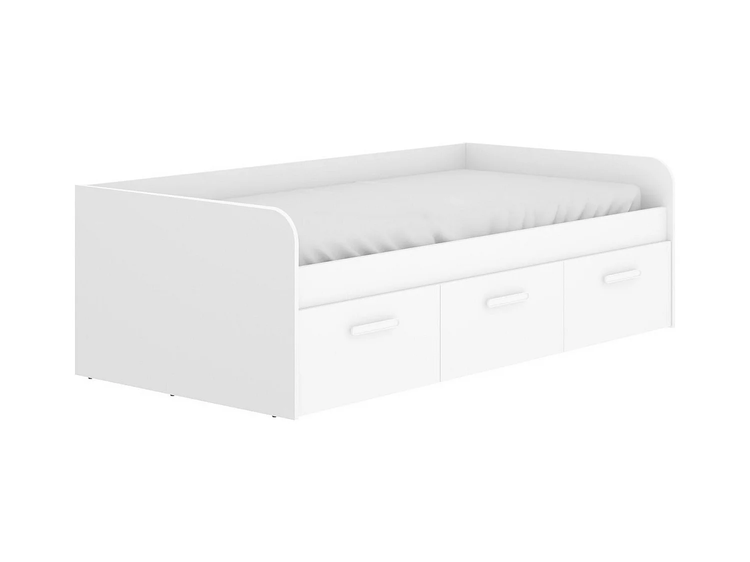 Cama infantil Daabou, Cama contenedor para dormitorio, Estructura para cama individual con 3 cajones, 194x97h60 cm, Blanco