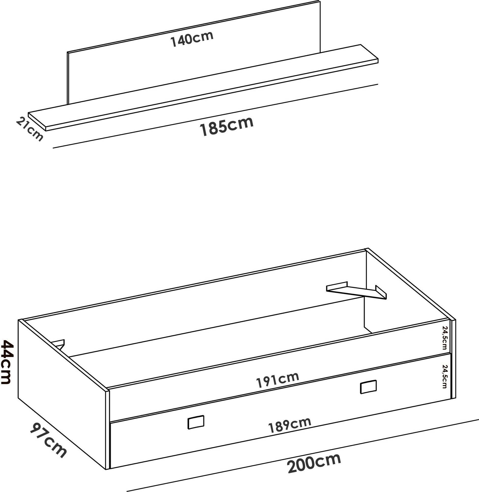 Letto per bambini Dboulta, Lettino contenitore per cameretta, Struttura per letto  singolo con 1 cassettone, 197x97h67 cm, Bianco