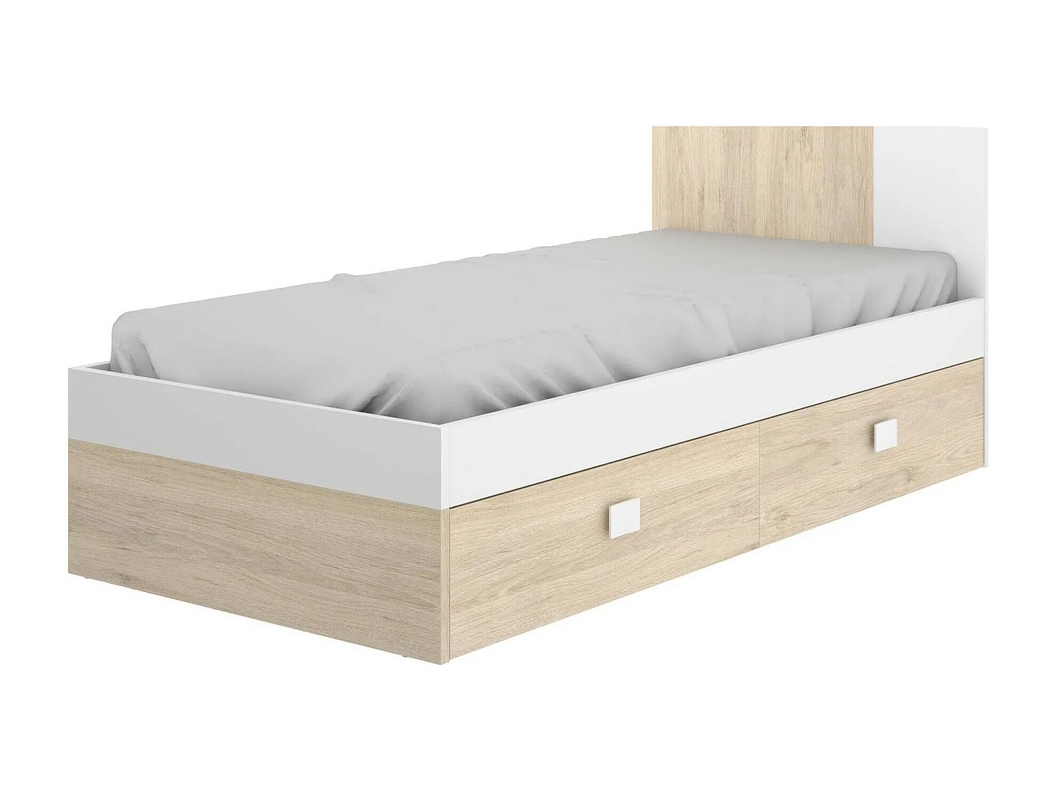 Kinderbett Dcernoi, Struktur mit zweitem Ausziehbett, Einzelbett für Schlafzimmer, 97 x 196 x 79 cm, WeiÃŸ und Eiche