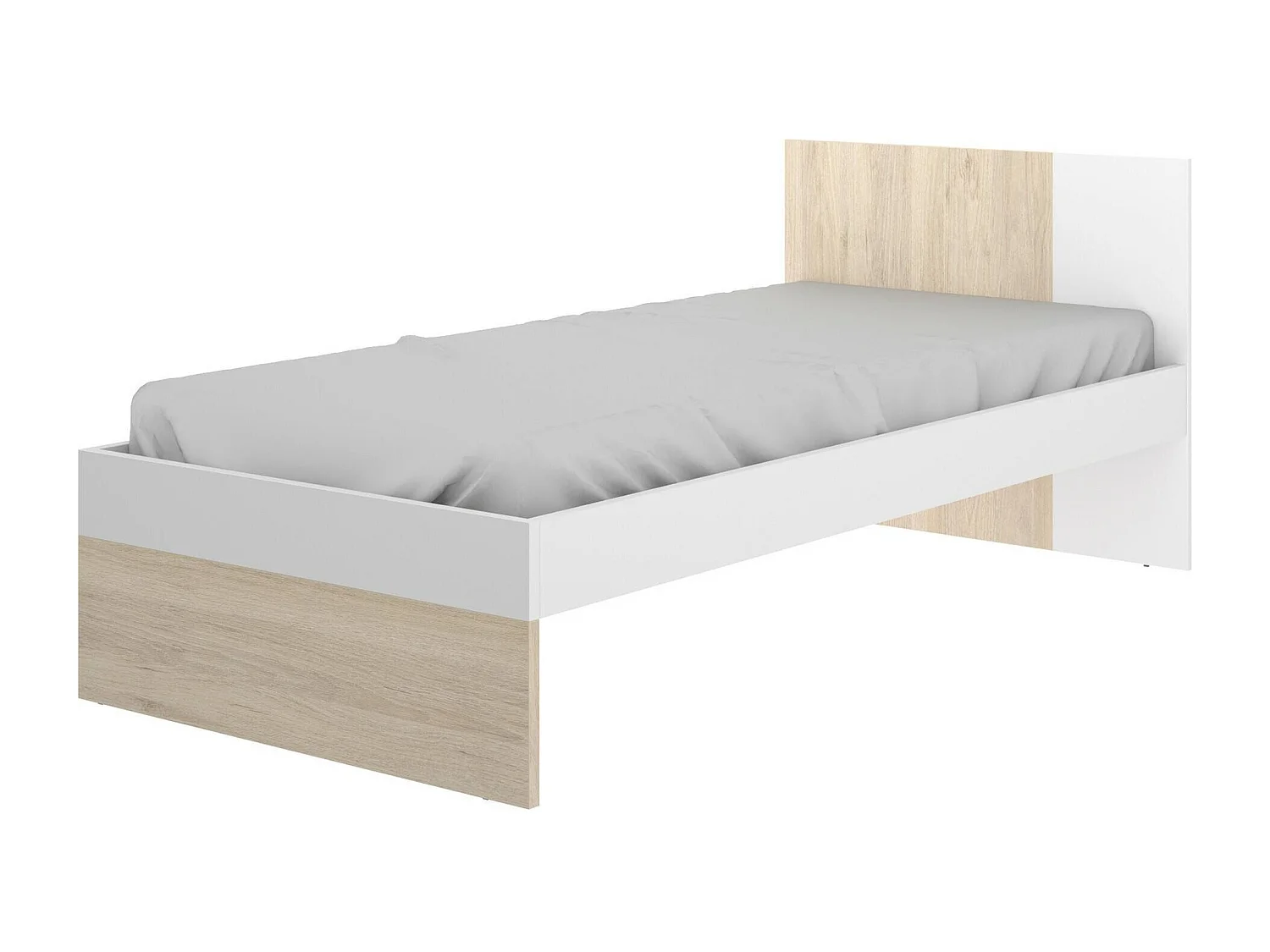 Kinderbett Dcernoi, Struktur mit zweitem Ausziehbett, Einzelbett für Schlafzimmer, 97 x 196 x 79 cm, WeiÃŸ und Eiche