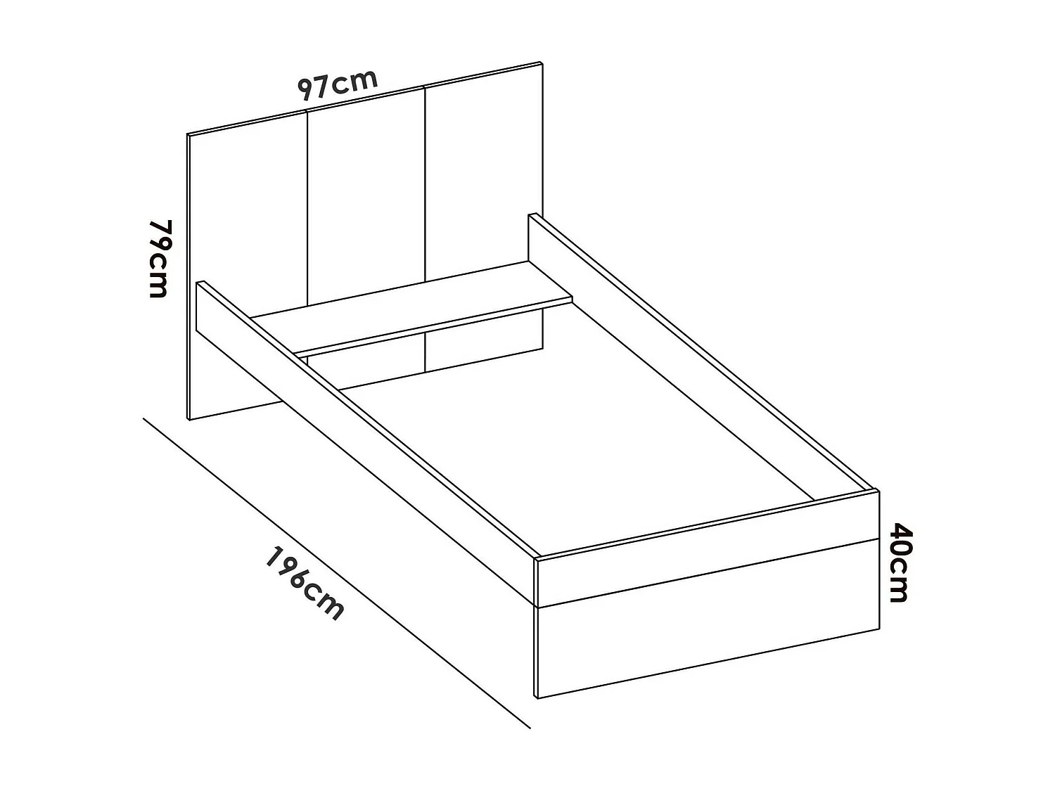 Lit enfant Dcernoi, Structure simple pour chambre, Lit simple avec tête de lit, 196x97h79 cm, Blanc et Chêne
