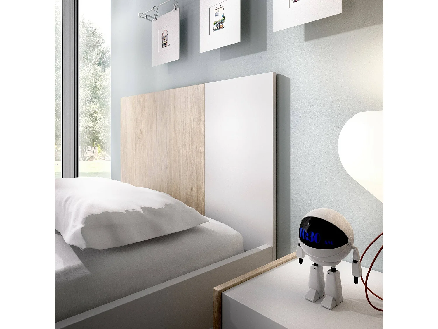 Lit enfant Dcernoi, Structure simple pour chambre, Lit simple avec tête de lit, 196x97h79 cm, Blanc et Chêne